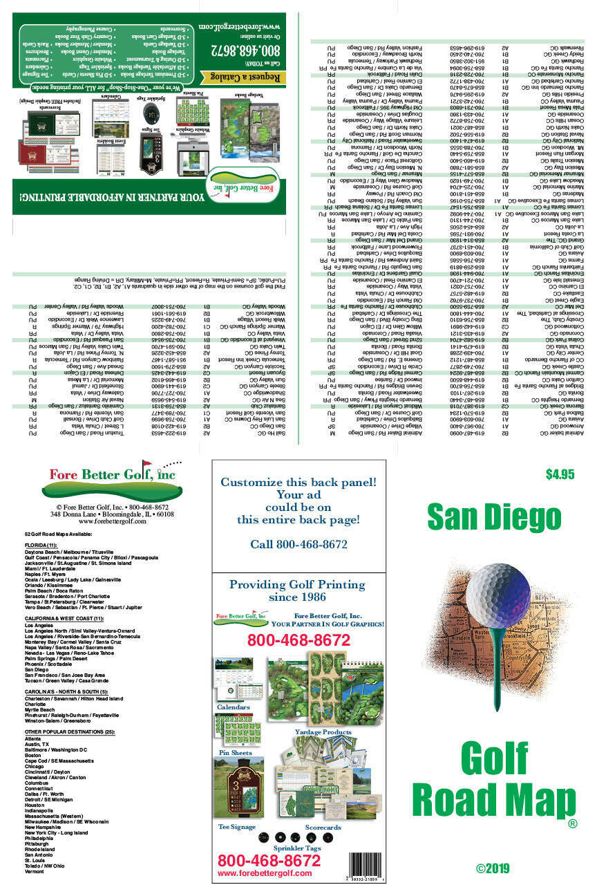 Golf Road Map San Diego Golf Map Golf Travel Map Golf Assessory